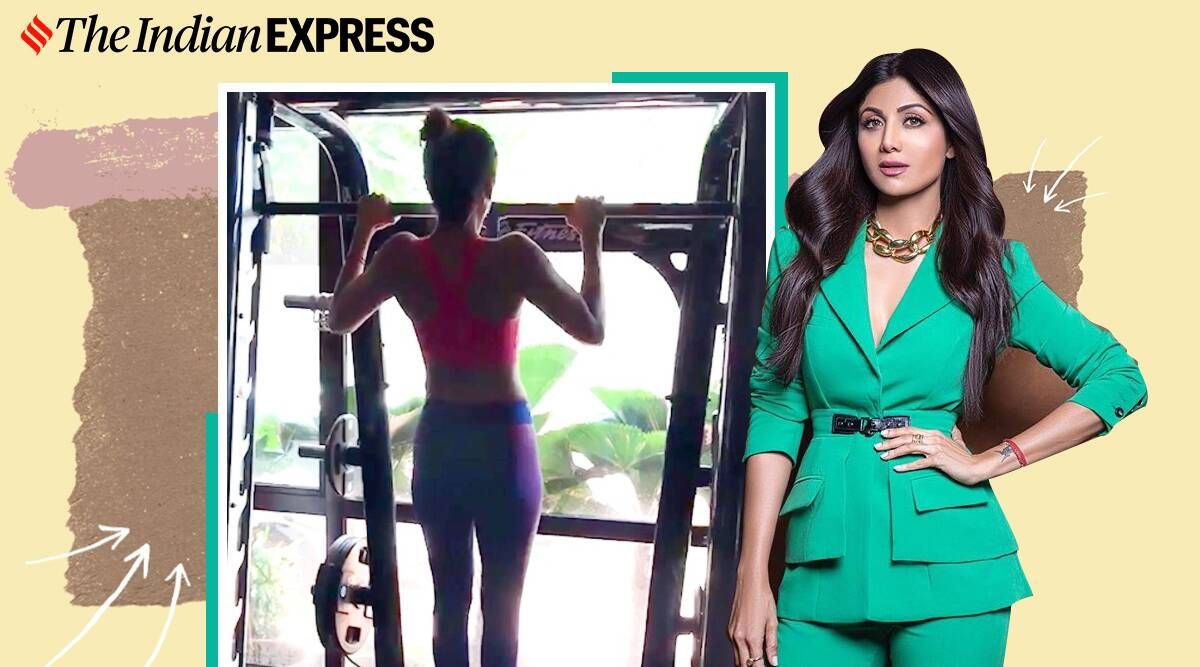 shilpa shetty fitness, metas de fitness, pull ups, pull ups assistidos, o que são pull ups de banda assistida, força das costas, músculos das costas, indianexpress.com, indianexpress,