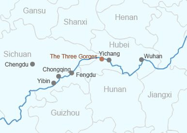 Kartet over den midtre delen av Yangtze-elven